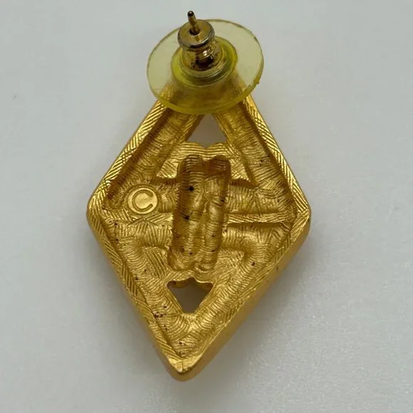 Vintage Anne Klein Earrings Brushed Gold-Tone, Diamond Shape Pierced Statement - Picture 5 of 13